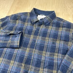 Weatherproof Vintage Mens L Plaid Flannel Button Up Shirt Blue Long Sleeve GC